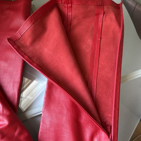 Women's pants real leather Red suede waistband ankle zip lined New 29 X 35 gromt - Picture 13 of 16